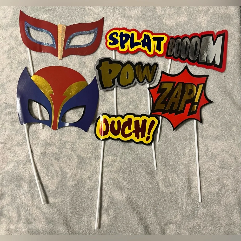 🍄NEW Photo Booth Props Super Hero Birthday Party Decorations Pictures Dress Up